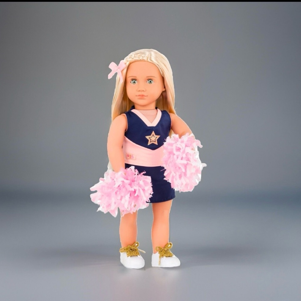 Our Generation Doll 18” Khloe Cheerleader, Blonde Hair, Blue Eyes, Pink Pom Poms